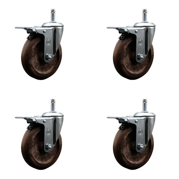 Service Caster 5'' High Temp Glass Filled Nylon 7/16'' Stem Caster Set Total Lock Brake, 4PK SCC-GRTTL20S514-GFNSHT-716138-4 - main